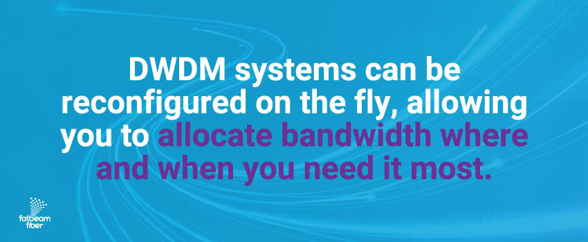 DWDM systems can be reconfigured on the fly, allowing you to allocate bandwidth where and when you need it most.